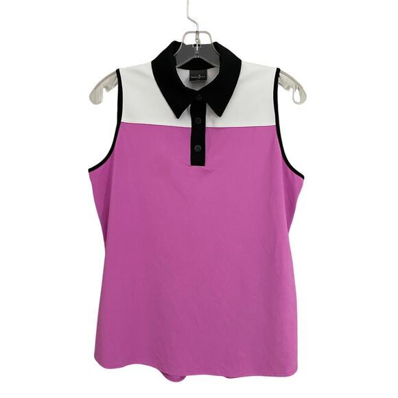 BELYN KEY White Iris Black Colorblock Sleeveless Golf Shirt - Iris M - Picture 1 of 10